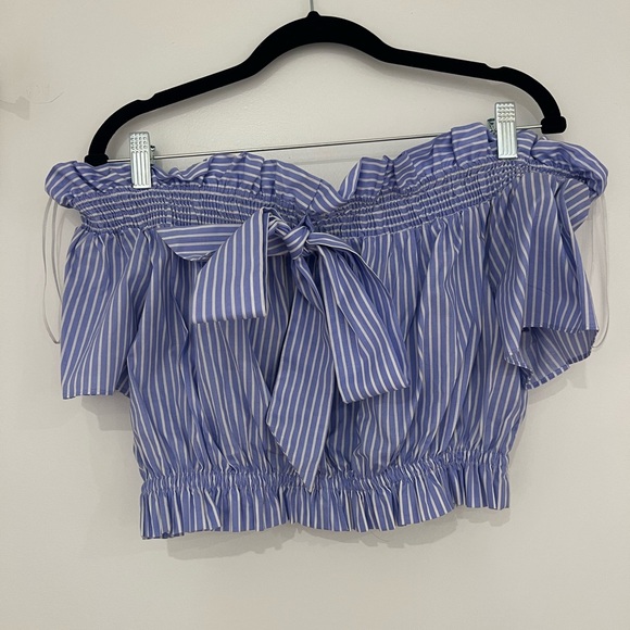 NEW Zara Stripped Blue Striped Strapless Blouse - Picture 4 of 11